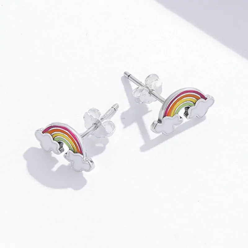 (image pour) Boucles d'oreilles clous style Pandora avec nuages arc-en-ciel - SCE1339 - Afficher 4