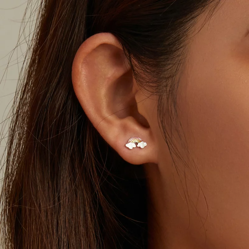 (image pour) Boucles d'oreilles clous style Pandora avec nuages arc-en-ciel - SCE1339 - Afficher 6