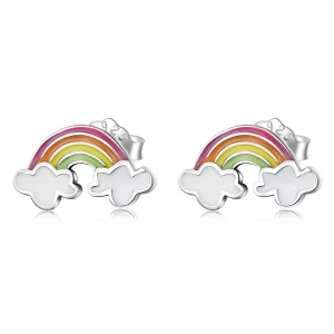(image pour) Boucles d'oreilles clous style Pandora avec nuages arc-en-ciel - SCE1339