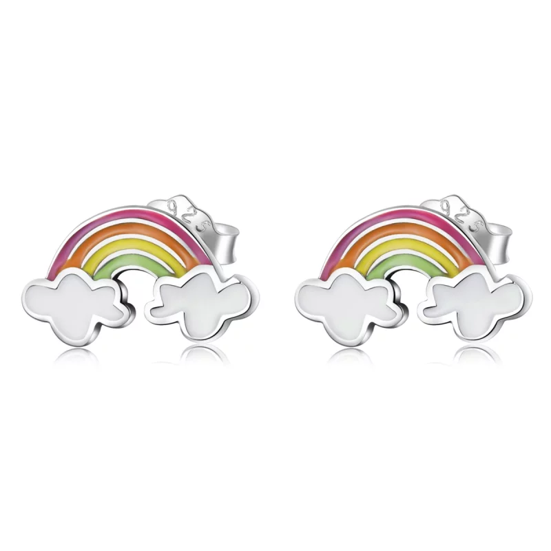 (image pour) Boucles d'oreilles clous style Pandora avec nuages arc-en-ciel - SCE1339
