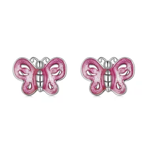 (image pour) Boucles d'oreilles clous style Pandora avec papillon rose - SCE1344