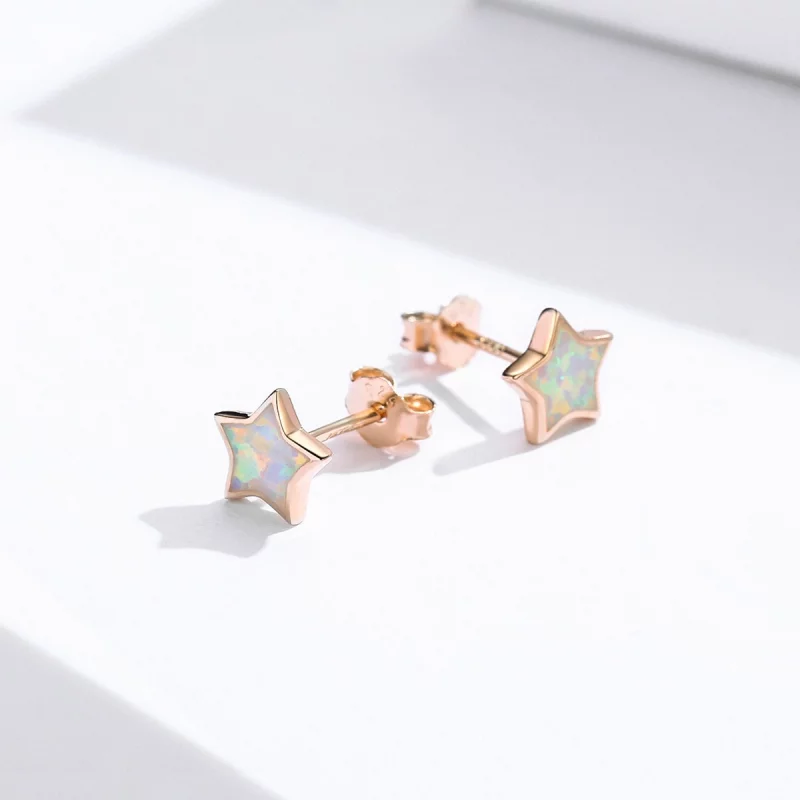 (image pour) Boucles d'oreilles clous style Pandora avec pentagramme en opale - SCE674 - Afficher 4