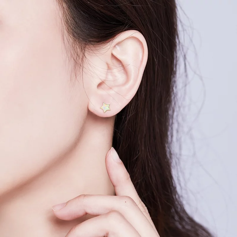 (image pour) Boucles d'oreilles clous style Pandora avec pentagramme en opale - SCE674 - Afficher 5