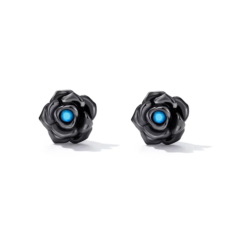 (image pour) Boucles d'oreilles à clous style Pandora avec rose noire - SCE1401 - Afficher 2