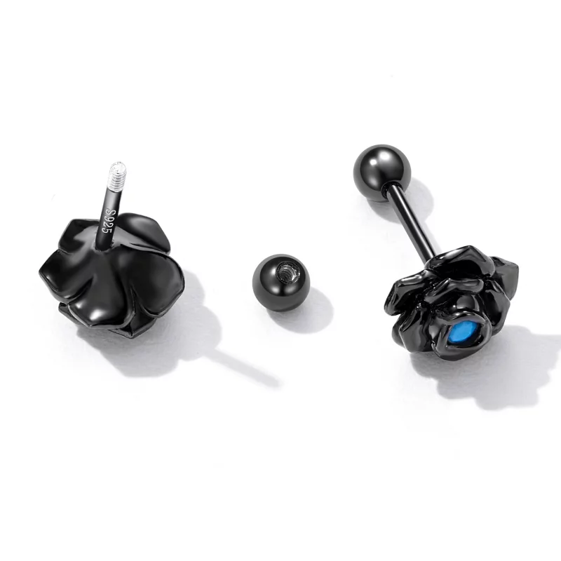 (image pour) Boucles d'oreilles à clous style Pandora avec rose noire - SCE1401 - Afficher 3