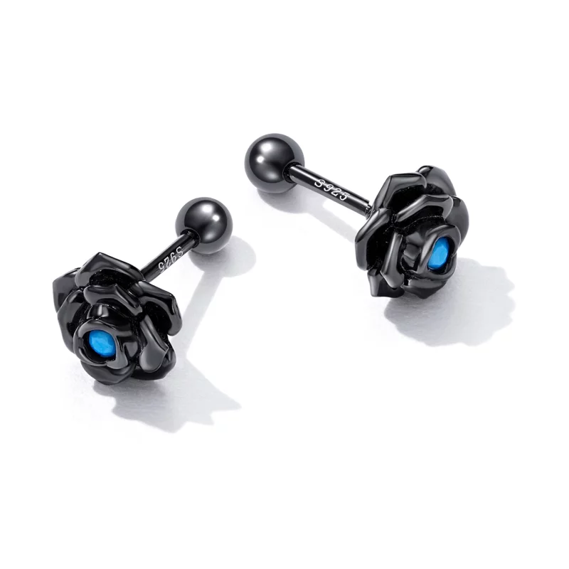 (image pour) Boucles d'oreilles à clous style Pandora avec rose noire - SCE1401 - Afficher 4