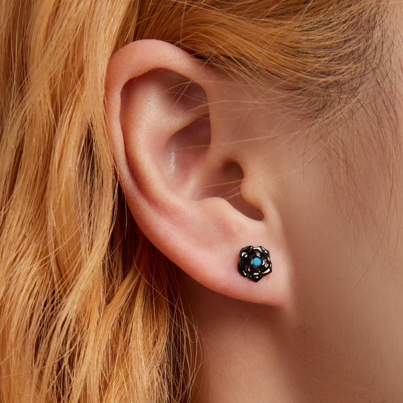 (image pour) Boucles d'oreilles à clous style Pandora avec rose noire - SCE1401 - Afficher 5