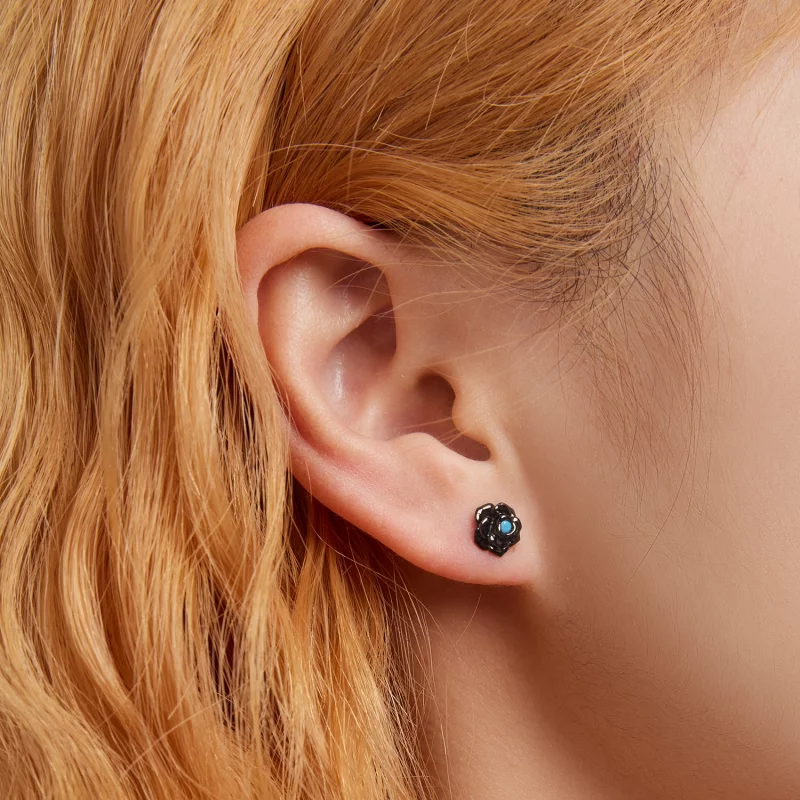 (image pour) Boucles d'oreilles à clous style Pandora avec rose noire - SCE1401 - Afficher 6