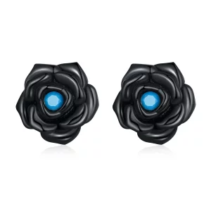 (image pour) Boucles d'oreilles à clous style Pandora avec rose noire - SCE1401