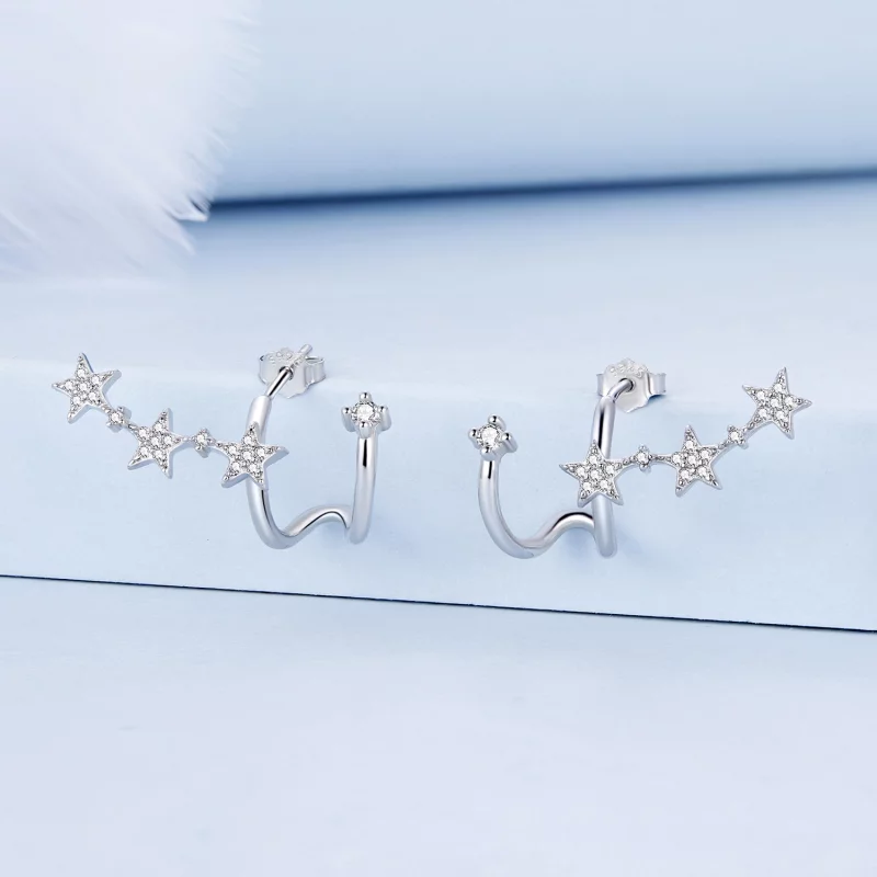 (image pour) Boucles d'oreilles à clous style Pandora avec étoile - BSE700 - Afficher 2