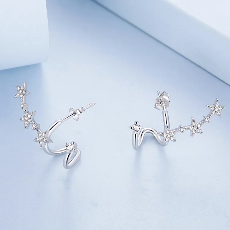 (image pour) Boucles d'oreilles à clous style Pandora avec étoile - BSE700 - Afficher 4