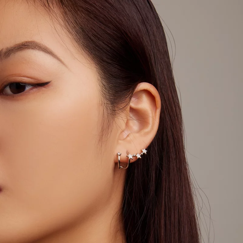 (image pour) Boucles d'oreilles à clous style Pandora avec étoile - BSE700 - Afficher 6
