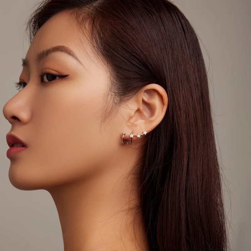 (image pour) Boucles d'oreilles à clous style Pandora avec étoile - BSE700 - Afficher 7