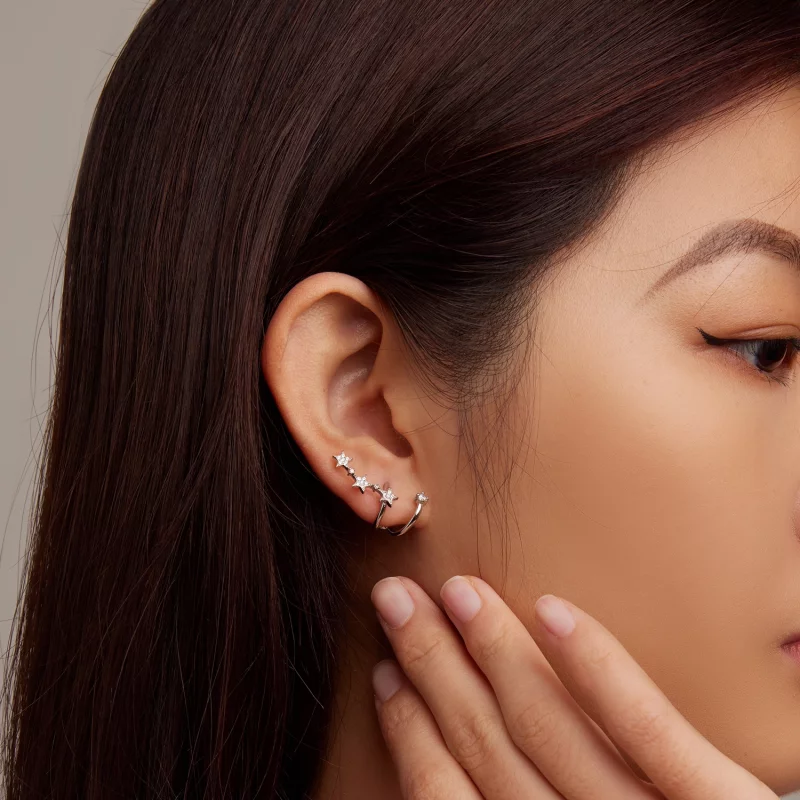 (image pour) Boucles d'oreilles à clous style Pandora avec étoile - BSE700 - Afficher 8