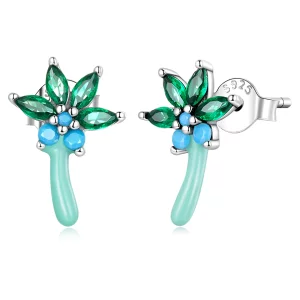 (image pour) Boucles d'oreilles à clous style Pandora avec une amusante paire de cocotiers - SCE1403