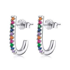 (image pour) Boucles d'oreilles clous style Pandora en forme de canne de Noël - SCE1167-A