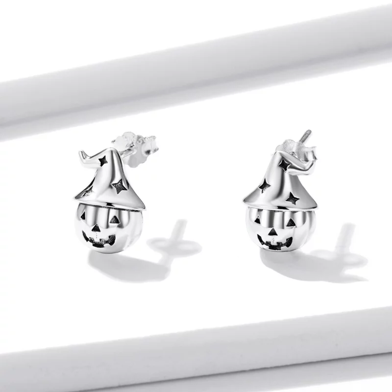 (image pour) Boucles d'oreilles clous style Pandora en forme de citrouille d'Halloween - BSE5 - Afficher 2