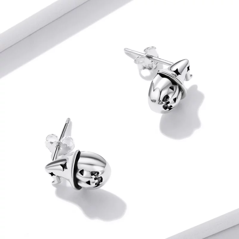 (image pour) Boucles d'oreilles clous style Pandora en forme de citrouille d'Halloween - BSE5 - Afficher 4