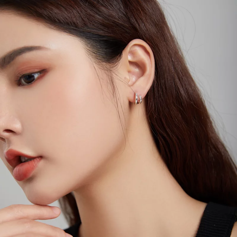 (image pour) Boucles d'oreilles à double cercle style Pandora - BSE494 - Afficher 7