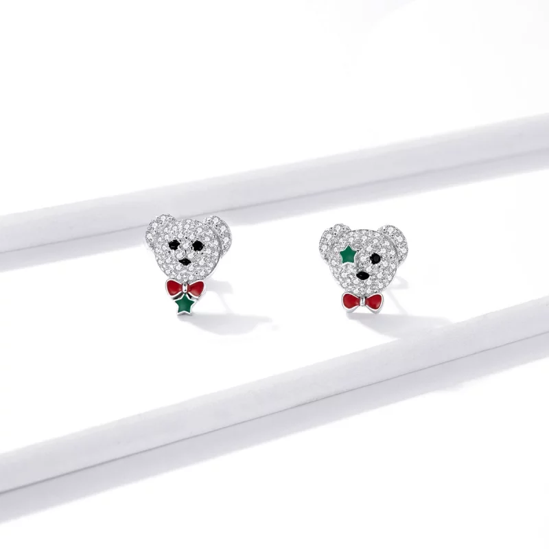 (image pour) Boucles d'oreilles en forme d'ours joueur, style Pandora - BSE437 - Afficher 2
