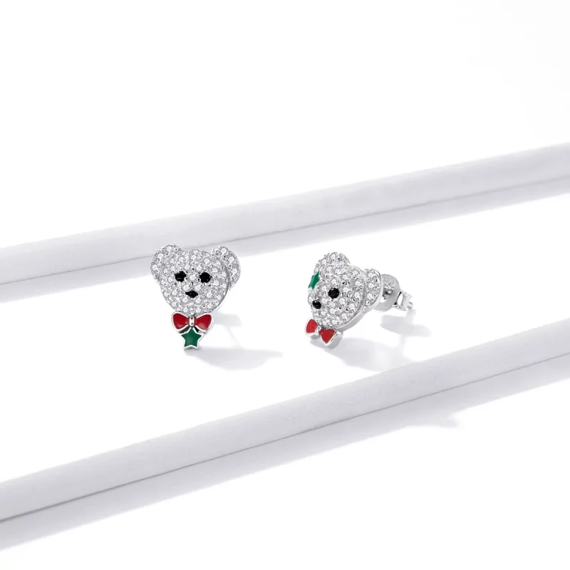 (image pour) Boucles d'oreilles en forme d'ours joueur, style Pandora - BSE437 - Afficher 3