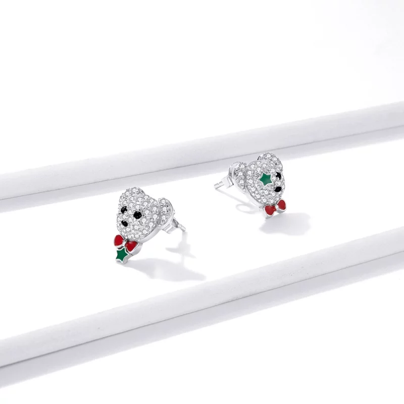 (image pour) Boucles d'oreilles en forme d'ours joueur, style Pandora - BSE437 - Afficher 4