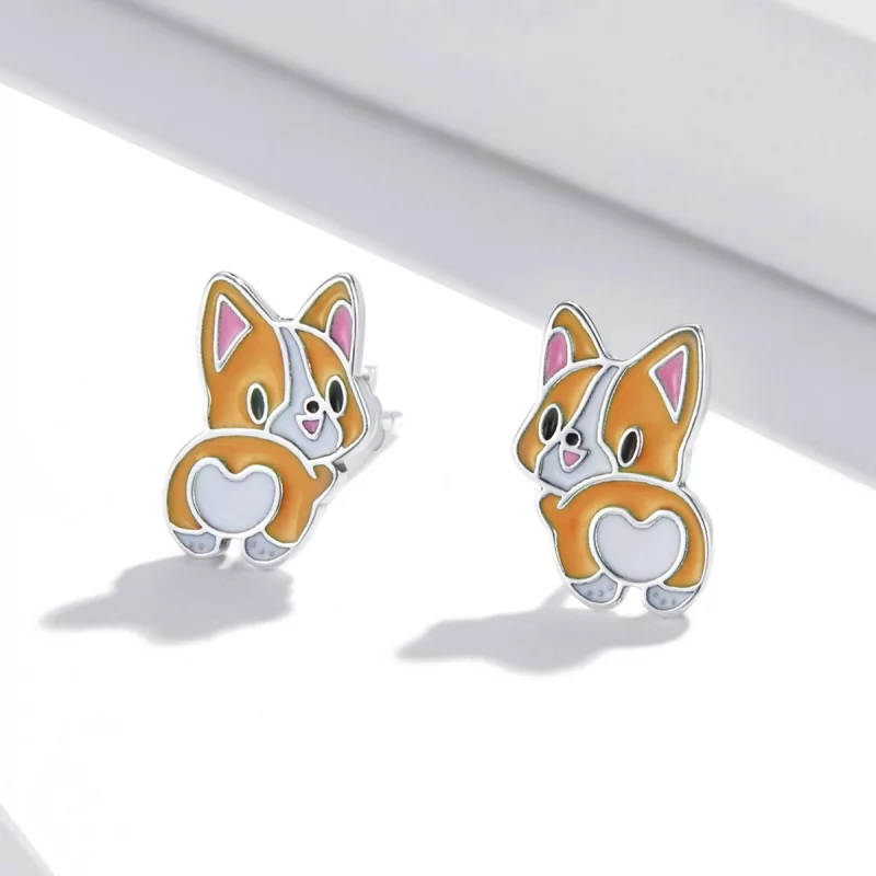 (image pour) Boucles d'oreilles mignonnes style Pandora avec Corgi - SCE1281 - Afficher 2