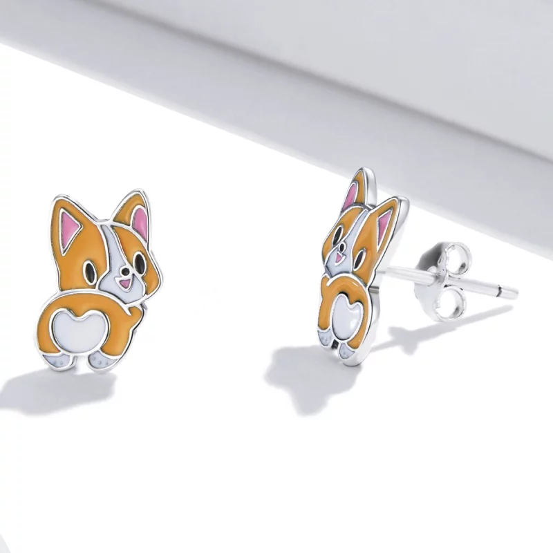 (image pour) Boucles d'oreilles mignonnes style Pandora avec Corgi - SCE1281 - Afficher 3