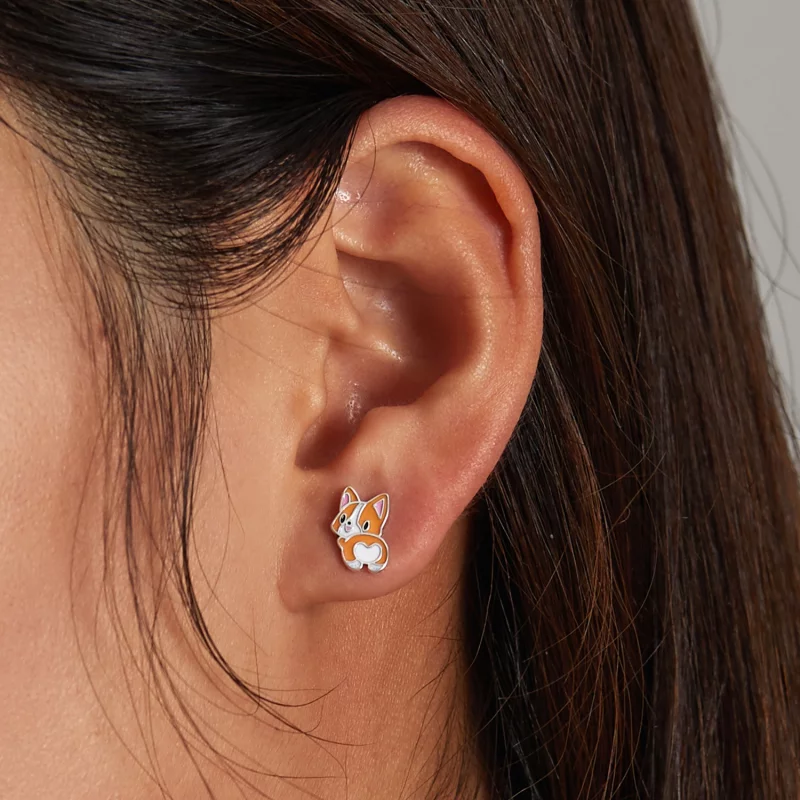 (image pour) Boucles d'oreilles mignonnes style Pandora avec Corgi - SCE1281 - Afficher 6
