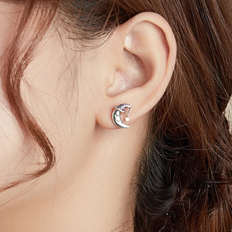 (image pour) Boucles d'oreilles Pandora Style Cartoon Moon Stud - SCE954 - Afficher 5