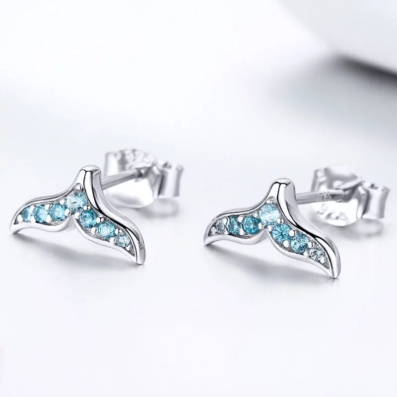 (image pour) Boucles d'oreilles Pandora Style en forme de queue de poisson bleue - BSE058 - Afficher 3