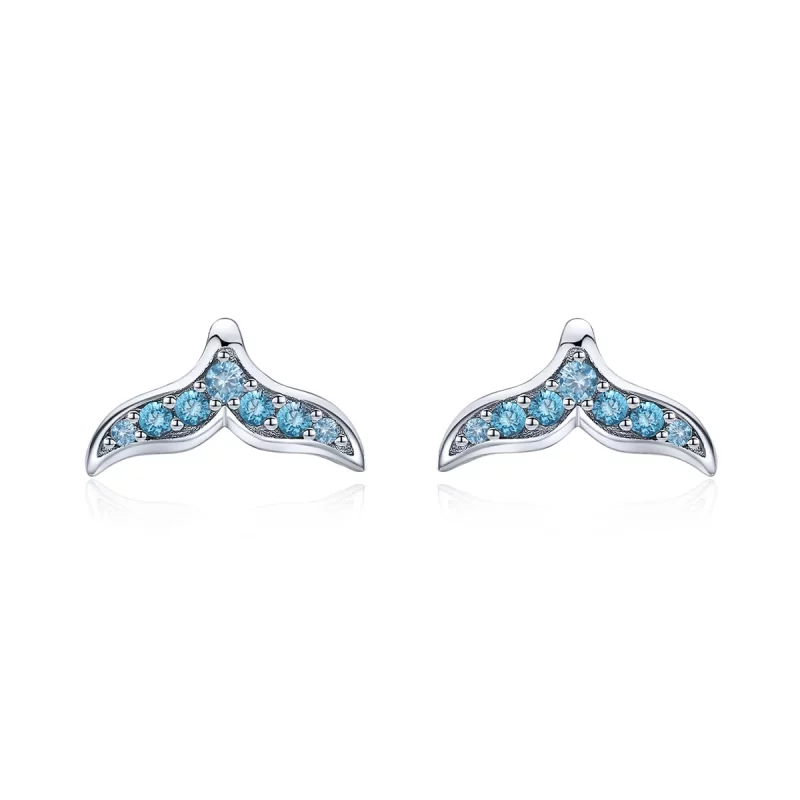 (image pour) Boucles d'oreilles Pandora Style en forme de queue de poisson bleue - BSE058
