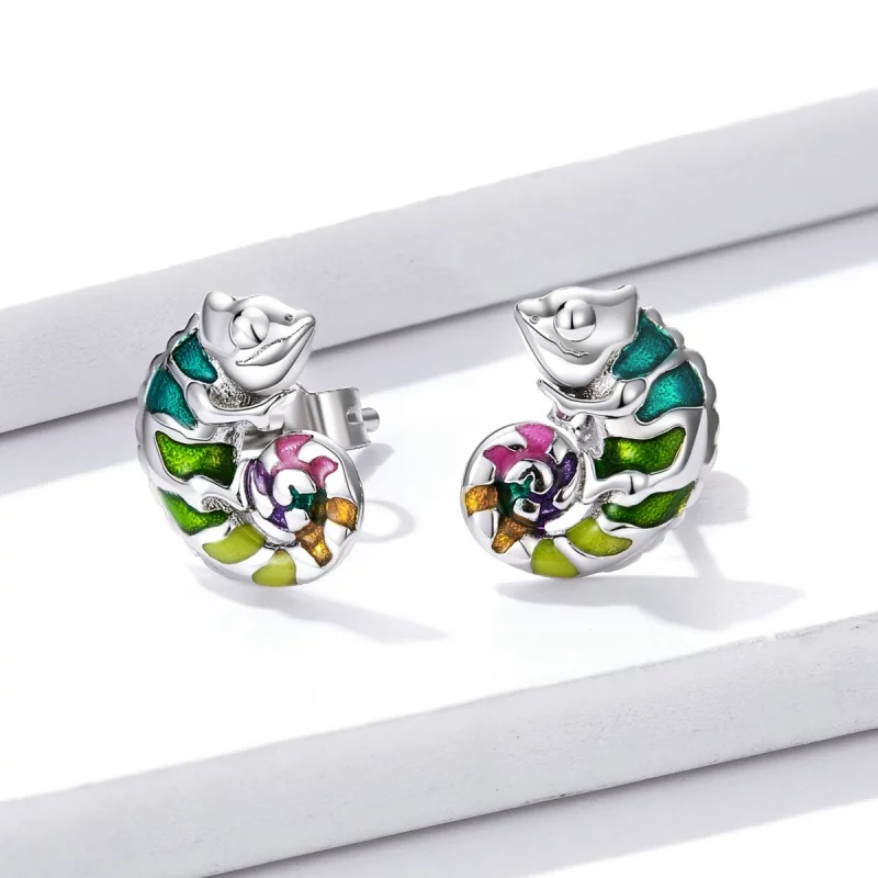 (image pour) Boucles d'oreilles pendantes style Pandora avec caméléon - BSE587 - Afficher 2