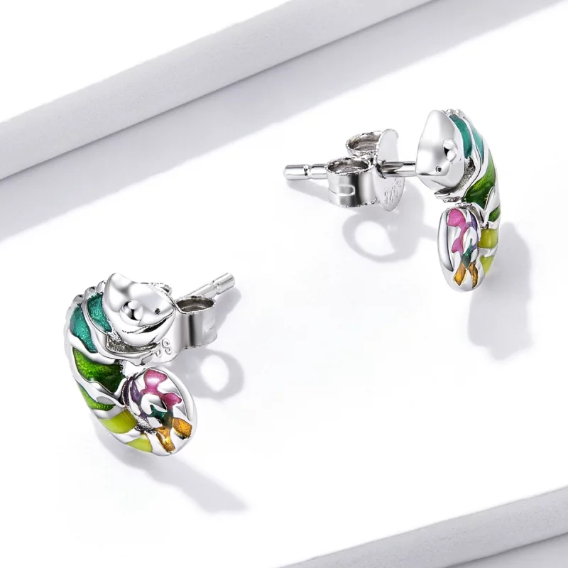 (image pour) Boucles d'oreilles pendantes style Pandora avec caméléon - BSE587 - Afficher 4