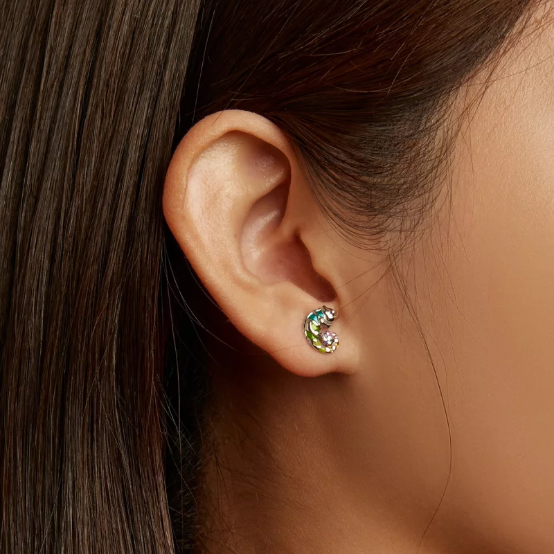 (image pour) Boucles d'oreilles pendantes style Pandora avec caméléon - BSE587 - Afficher 6