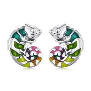 (image pour) Boucles d'oreilles pendantes style Pandora avec caméléon - BSE587