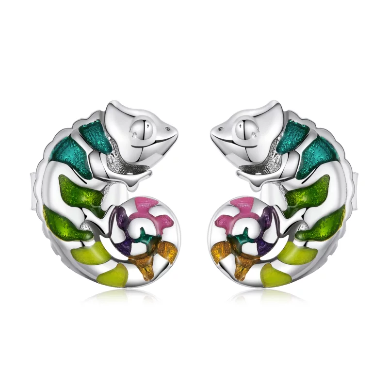 (image pour) Boucles d'oreilles pendantes style Pandora avec caméléon - BSE587