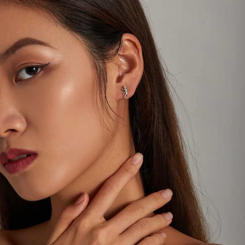 (image pour) Boucles d'oreilles stud créatives de style Pandora avec motif de gecko - SCE1292 - Afficher 5