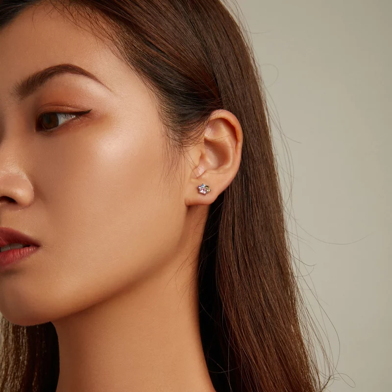(image pour) Boucles d'oreilles tendances style Pandora avec des zirconiums colorés et de mig - Afficher 7