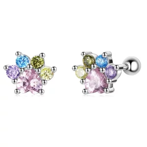 (image pour) Boucles d'oreilles tendances style Pandora avec des zirconiums colorés et de mignons griffes - SCE1334