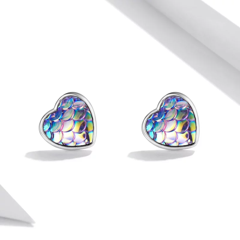 (image pour) Boucles d'oreilles études en forme de cœur à motif d'écailles de poisson - SCE13 - Afficher 3