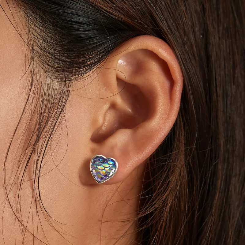 (image pour) Boucles d'oreilles études en forme de cœur à motif d'écailles de poisson - SCE13 - Afficher 6