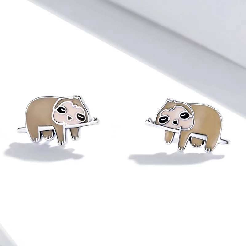 (image pour) Boucles d'oreilles études mignonnes de style Pandora avec un motif de paresseux - Afficher 2