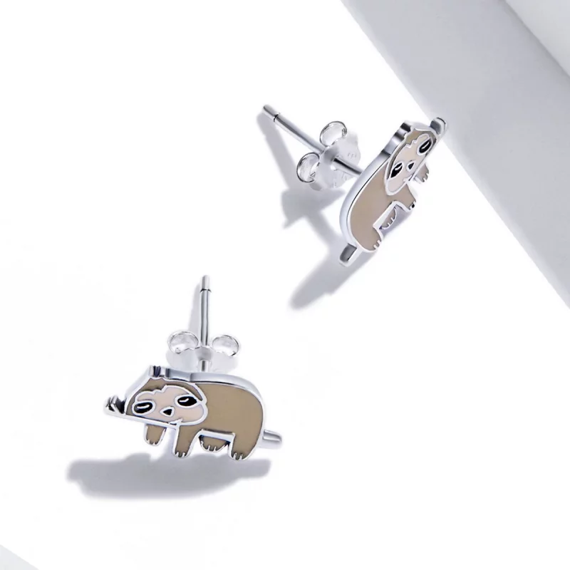 (image pour) Boucles d'oreilles études mignonnes de style Pandora avec un motif de paresseux - Afficher 4