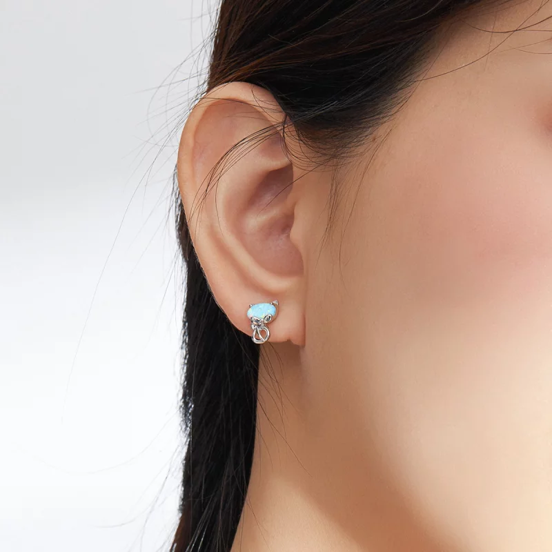 (image pour) Boucles d'oreilles études mignonnes en style Pandora avec opale et motif de chat - Afficher 5
