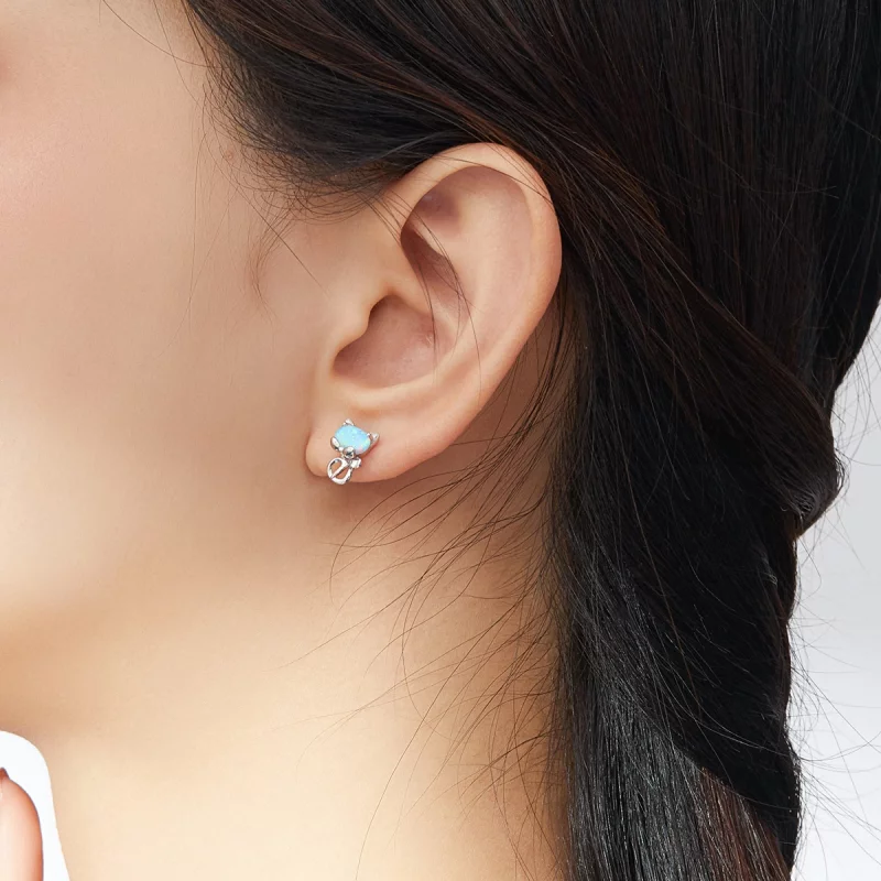 (image pour) Boucles d'oreilles études mignonnes en style Pandora avec opale et motif de chat - Afficher 7