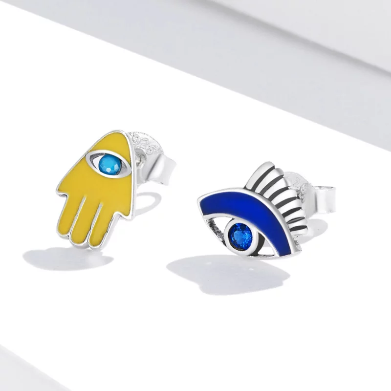 (image pour) Ensemble de boucles d'oreilles clous en style Pandora avec œil du diable et main - Afficher 2
