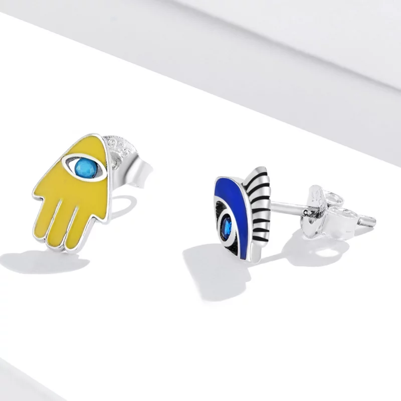 (image pour) Ensemble de boucles d'oreilles clous en style Pandora avec œil du diable et main - Afficher 3