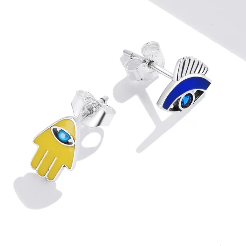 (image pour) Ensemble de boucles d'oreilles clous en style Pandora avec œil du diable et main - Afficher 4