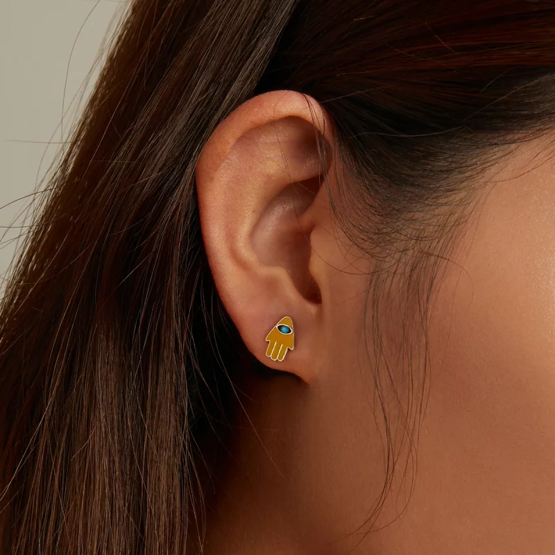 (image pour) Ensemble de boucles d'oreilles clous en style Pandora avec œil du diable et main - Afficher 5